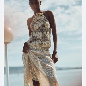 Zara Cream Floral Lace Halter Top